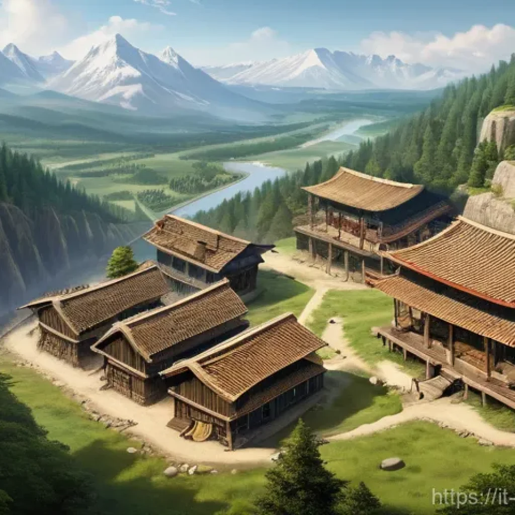 라이즈 오브 네이션즈 전략 가이드 - **Prompt: "A high-angle, detailed isometric view of a burgeoning early-era civilization in Rise of N...
