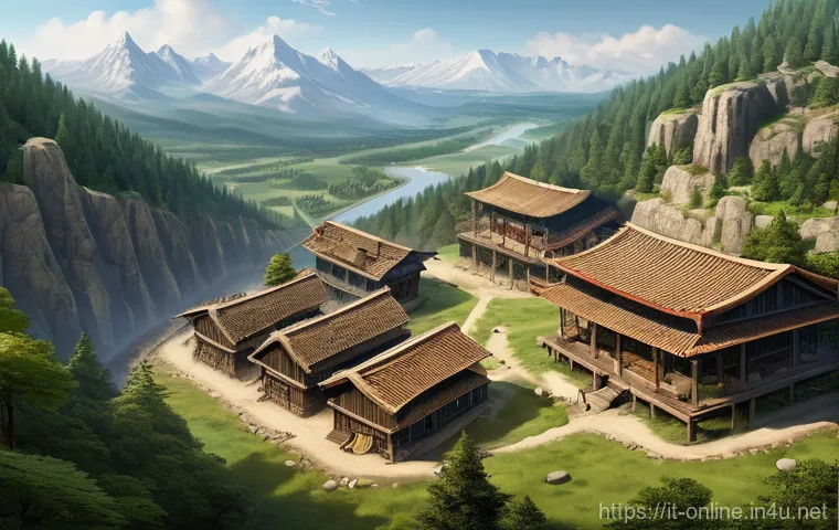 라이즈 오브 네이션즈 전략 가이드 - **Prompt: "A high-angle, detailed isometric view of a burgeoning early-era civilization in Rise of N...