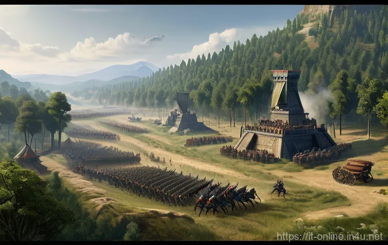 라이즈 오브 네이션즈 전략 가이드 - **Prompt: "A high-angle, detailed isometric view of a burgeoning early-era civilization in Rise of N...