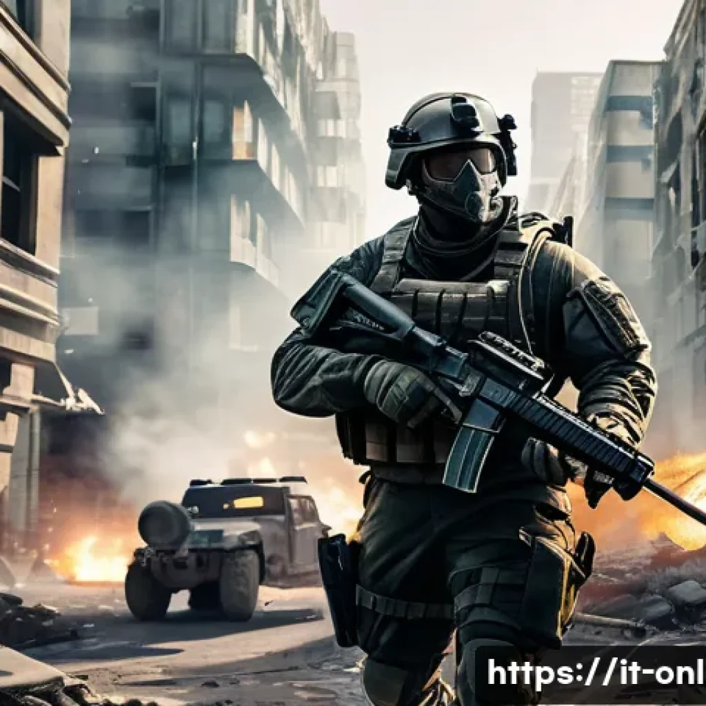 디비전2 빌드 조합 - A tactical urban soldier in modern combat gear, equipped with a balanced assault rifle and a high-mo...