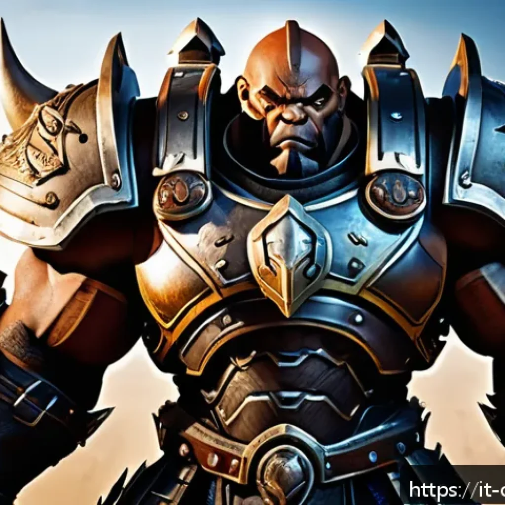 히어로즈 오브 더 스톰 영웅 추천 - A powerful tank hero inspired by Garrosh from Heroes of the Storm, depicted as a heavily armored war...