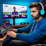 Home 18 게임 스트리밍 플랫폼 비교 - A vibrant digital art scene depicting a popular game streaming setup in Italy, featuring a young mal...